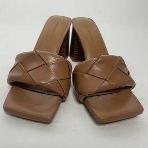 Princess Polly tan quilted woven heels